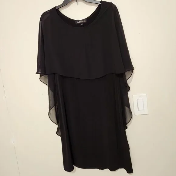 Glamour Night Dress Size 8 Attached Sheer Cape Stretch Cocktail Dress - Picture 5 of 13